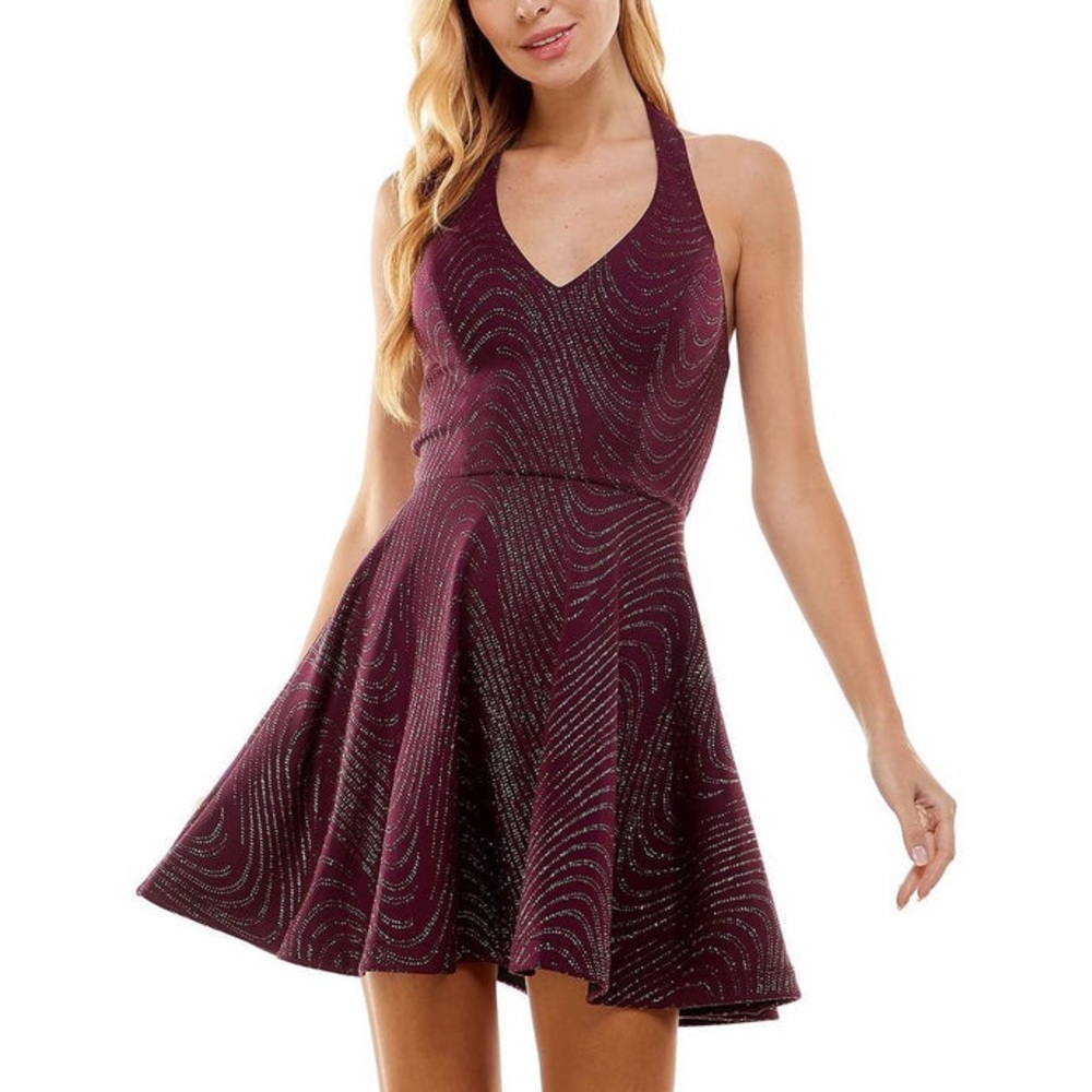 City Studio Red Halter Neck Fit and Flare Mini Dress